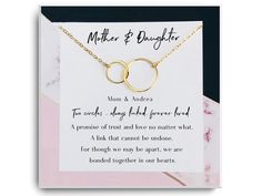 "Mother and Daughter Necklace - Mom Gift - Daughter Gift - Jewelry for Mom - Interlocking Circle - 14kt Gold Filled, Rose, Silver - Birthday by reflection of Memories ♥ The Meaning: The Interlocking circle charm is a symbol of connection, a traditional love symbol that celebrates your eternal bond. A beautiful necklace to symbolize your love and appreciation ♥ Unique Gift: This custom necklace has a beautiful sweet sentiment on it. Honor the infinite connection between you and your mom; or your Gold Jewelry With Gift Box For Mother's Day, Gold Jewelry Gift Wrapped For Birthday, Gold Jewelry Birthday Gift Wrapped, Elegant Mother's Day Jewelry With Message Card, Mother's Day Gold Necklace With Gift Box, Valentine's Day Anniversary Jewelry With Message Card, Gold Jewelry With Message Card For Birthday, Gold Jewelry Gift Wrapped For Valentine's Day, Rose Gold Jewelry For Mother's Day Birthday Gift