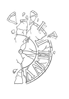 a black and white drawing of a clock face