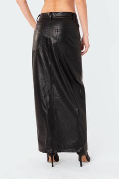 PRODUCT INFO Maxi skirt Slitted detail Front & back pockets Faux Leather Model wears size S Model height is 5'6 Item care: Hand wash Swimwear Dress, S Models, Long Skirt, Leather Fashion, Set Dress, Maxi Skirt, Faux Leather, Leather, How To Wear