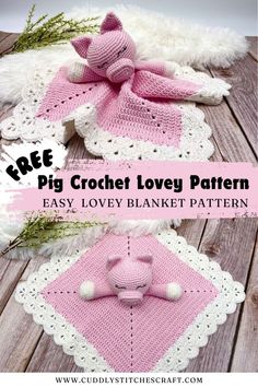 crochet pattern for a baby blanket with a pink bow on the top and bottom