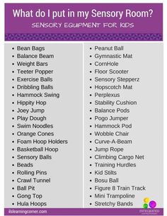 what do i put in my sensory room? info sheet for parents and kids