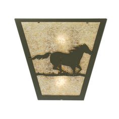 a light fixture with a horse silhouette on it's side and a white background