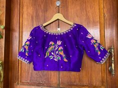 Pure Silk Purple Hand Embroidery Blouse /saree Maggam Blouse / Bird Embroidery Blouse / Hand Embroidered Blouse / Purple Ready Made Blouse - Etsy