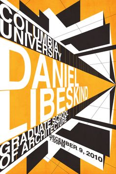 an orange and black poster with words on it