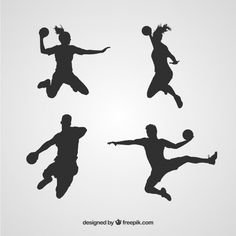 four silhouettes of basketball players in different positions