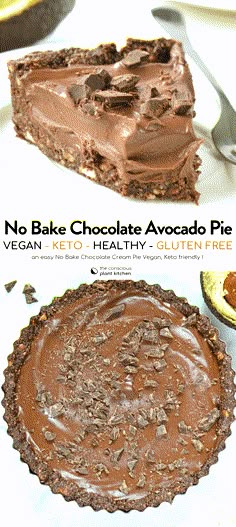 no bake chocolate avocado pie with vegan keto - healthy gluten free crust