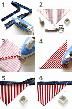 instructions for how to make an american flag bandana with scissors and ironing board