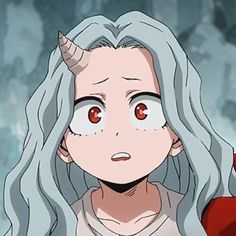 an anime character with long white hair and red eyes