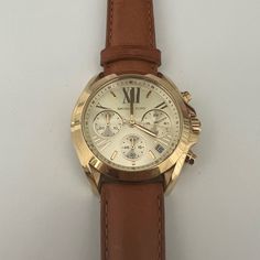 Michael Kors Women's Bradshaw Chronograph Brown Luggage Leather Strap Watch Retails For $250 Used At Most 5 Times, No Signs Of Wear. Just Needs A New Battery. Leather Strap Watch Women, Brown Luggage, Brown Leather Strap Watch, Leather Strap Watch, Watch Women, Leather Luggage, Brown Leather Strap, Michael Kors Accessories, Michael Kors Watch