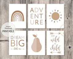 four printables with the words, adventure and dream big on them