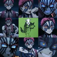 several pictures of anime characters with their faces painted in different colors and sizes, including the eyes