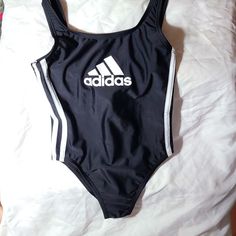 New Adidas Girls Suit. Athletic. Black And White. Small Navy Blue Swimwear, Adidas Swimsuit, Blue Swimwear, Black Bathing Suits, Bath Girls, Black One Piece Swimsuit, Adidas Girl, Striped One Piece, White Swimsuit