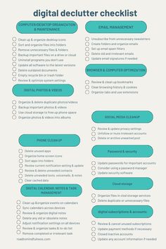 the digital declutter checklist is shown in blue and green, with text above it