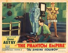 an advertisement for the film the phantom empire, featuring two men in roman garb