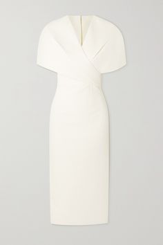 Not only is Safiyaa's 'Flora' dress elegant, but it's handmade using traditional artisanal techniques to ensure the fit is perfect, too. Crafted from ivory crepe, it has oversized pleated panels that drape over your arms and wrap around the small part of your waist. It's cut for a flatteringly slim fit and hits at a midi length. We think it's the perfect option for a modern bride - choose icy pumps or tanzanite jewelry for your 'something blue'. Flora Dress, Crepe Midi Dress, Tanzanite Jewelry, Civil Wedding, Dress Elegant, Modern Bride, Classy Dress, Net A Porter, Wrap Around