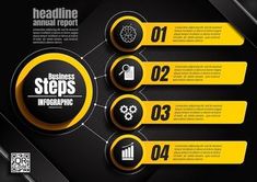 business steps info graphic design with yellow and black elements - free vector eps1089