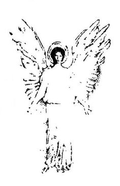 an angel with outstretched wings and a halo on his head, vintage line drawing or engraving