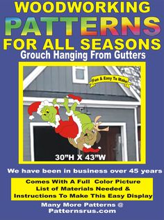 an advertisement for woodworking patterns for all seasons with two cartoon characters on the front