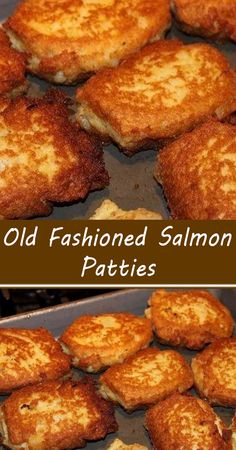 old fashioned salmon patties are being cooked in the oven and then fried on the grill