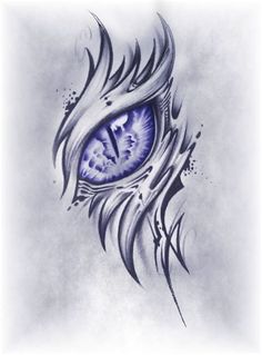 an artistic tattoo design with a blue eye in the center, on a white background