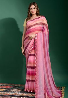 Chiffon Saree with blouse in Pink colour 2014  Desc:  Color : Pink Fabric : Chiffon Work : Mirror Wash Care : Dry clean Sleeve Style : Short Sleeve Long Sleeves : Done only in Custom Stitch Sleeves Lining : Done only in Custom Stitch Bust Size : 32 to 42 Inches Occasion : Festival   Diwali   Ceremonial   Temple Wear   Social Gathering   Gudi Padwa   Dussehra. With Express Free Shipping and Custom Stitching, Buy Indian Party wedding and bridal Sarees Chiffon Saree with blouse in Pink colour 2014 Line Mirror, Plain Chiffon Saree, Engagement Saree, Designer Sarees Collection, Party Sarees, Wedding Saree Indian, Party Kleidung, Trendy Sarees, Zari Work