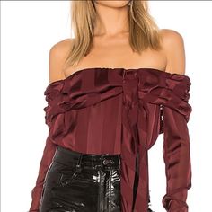 - New Without Tags - Off The Shoulder Style - Front Tie Closure - Elastic Neckline - Maroon Colored Red Off-shoulder Blouse For Party, Chic Burgundy Blouse For Night Out, Maroon Color, Lovers And Friends, Off The Shoulder, Womens Tops, Elastic, Tags, Red