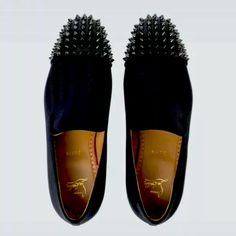 Christian Louboutin Spooky Flat Black Spikes Slip-Ons Loafers Size 43.5 Louboutin Shoes, Black Flats, Christian Louboutin Shoes, Slip Ons, Loafer Shoes, Limited Time, Christian Louboutin, Men's Shoes, Loafers