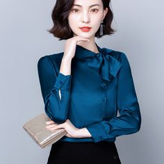 TingYiLi Bow Stand Collar Silk Satin Shirts Elegant Women Button Front Long Sleeve Blouses Pink Spring Office Lady Tops With Buttons, Spring Office Lady Blouse With Buttons, Office Lady Button-up Top With Buttons, Collared Button Closure Office Tops, Collared Button Closure Tops For Office, Collared Tops With Button Closure For Office, Solid Office Lady Tops With Button Closure, Long Sleeve Office Blouse With Button Closure, Office Lady Long Sleeve Blouse With Button Closure