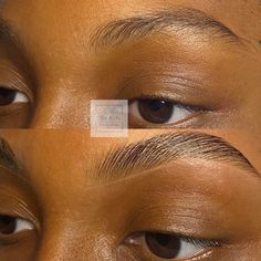 Laminated Brows Makeup, Arched Brows Natural, Tint And Laminate Brows, Lamination Brows Before And After, Fluffy Brows Black Women, Brow Shaping And Tinting, Eyebrow Shaping Black Women, Natural Brows Shape, Laminated Eyebrows Black Women