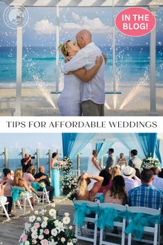 two photos with the words, tips for affordable wedding in front of them and an image of