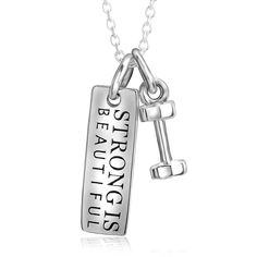 PRICES MAY VARY. Title: enjoyingtoday Strong is Beautiful 925 Sterling Silver Pendant Necklace Fitness Tag and Dumbbell Gym Necklace 18". Product Type: Departments > Women > Jewelry > Necklaces > Pendant Necklaces Strong Is Beautiful, Fitness Jewelry, Charm Pendant Necklace, Sterling Silver Necklace Pendants, Silver Pendant Necklace, 925 Sterling Silver Jewelry, Sterling Silver Chains, Sterling Silver Necklaces, Sterling Silver Pendants