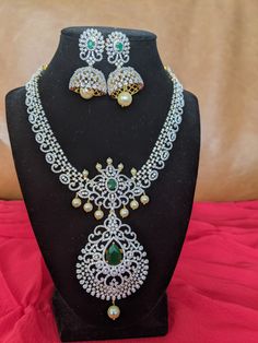 #south Indian jewelry set#bridal jewelry set#gold polished #adstones diamond jewelry #trending jewelry set with earrings Elegant Round Stone Work Jewelry, Elegant Round Jewelry With Stone Work, Dazzling Diamond Jewelry With Matching Earrings, Elegant Cubic Zirconia Jewelry With Stone Work, Festive Cubic Zirconia Necklaces With Diamond Accents, Diamond White Jewelry For Festive Formal Occasions, Diamond White Jewelry For Formal Festive Occasions, Dazzling Diamond White Jewelry Sets With Matching Earrings, Dazzling Jewelry With Diamond Accents For Festivals