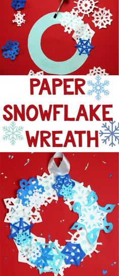 paper snowflake wreath on a red background