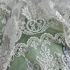 Beaded & Corded Bridal Lace Fabric Embroidered on 100% Polyester Net Mesh | Lace USA