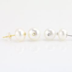 Item No: ERS126 Item: freshwater pearl stud Size: from 8mm to 12mm Shape: button Quality: AAA ,best gem quality. Luster: good Surface: No spots Color: ivory ,white Stud: Sterling silver (S925 ) white gold plated or yellow gold plated Accessory: rhinestone embed silver 925 Packing: beautiful gift box; White Pearl Earrings, White Studs, White Pearl Earring, Earrings Bridesmaid, Pearl Stud Earrings, Bridesmaid Earrings, Beautiful Gift Boxes, Color Ivory, Ivory White