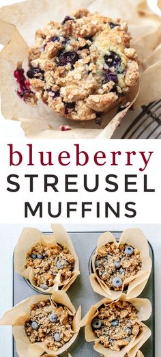 blueberry streusel muffins are sitting on top of a baking sheet