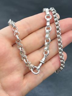 A wonderful late Victorian sterling silver chain, constructed from two broken antique chains, one with floral design figure of eight links and the other a lovely rolo link. They look great together and I love the contrast of the different styles, makes for a really cool look. Approx length - 15''. Approx width of the links - barrel 4.2mm figure of eight 5.5mm. Weight -  22g. Marks - none tests as silver. Condition very good antique condition with some light wear in keeping with age, some wear to Charm Holder, Dog Clip, Sterling Silver Chain, Link Chain, Sterling Silver Chains, Different Styles, Chains Necklace, Favorite Jewelry, Silver Chain