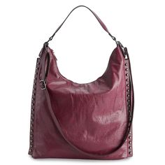 "Featuring a studded, faux-leather design and adjustable straps, this Mellow World hobo is sure to compliment any woman's fashion. HANDBAG FEATURES Water resistant Protective metal feet Washed print HANDBAG DETAILS 16""H x 14""W x 4.5""D Removable/adjustable crossbody strap: 18.5"" to 27"" drop Shoulder strap: 14"" drop Zipper closure Exterior: 1 zip pocket Interior: 1 zip pocket & 2 slip pockets Gunmetal hardware FABRIC & CARE Faux Leather Polyester lining Spot clean Imported Gift Giver Travel-ready Burgundy Hobo Bag With Zipper Closure, Burgundy Hobo Shoulder Bag For Travel, Casual Hobo Bag With Snap Closure For Errands, Burgundy Shoulder Hobo Bag With Zipper Closure, Burgundy Hobo Bag With Zipper For Daily Use, Burgundy Hobo Bag With Zipper Closure For Daily Use, Travel Hobo Shoulder Bag With Snap Closure, Burgundy Hobo Bag With Double Handle For Travel, Burgundy Double Handle Hobo Bag For Travel