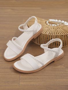 New Summer Flat Sandals For Teenagers, Soft Non-Slip Leather Sandals, Girls' Thick-Soled Sandals Beige Fashionable        Teen Shoes, size features are:Bust: ,Length: ,Sleeve Length: Pretty Sandals Flat, Shein Sandals, Simple Frock Design, Summer Sandals Flat, Girls Flats, Pretty Sandals, Flower Sandals, Preppy Shoes, Shoes Teen