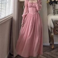 Lasaky - Courtly Puff Sleeve Princess Dress with Empire Waist - Elegant Long Gown Midi Dress Elegant, Princess Prom Dresses, Pink Corset, Office Dresses For Women, Corset Dress Prom, French Retro, Dress 2024, Midi Dress With Sleeves, Lantern Sleeve