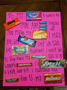 a pink sign with candy on it that says, to my you are special me