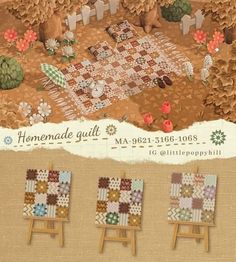 an advertisement for the quilt shop with three chairs