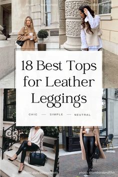 Elevate your style with the best tops to wear with leather leggings! Discover 18 chic leather legging outfit ideas that will make you stand out from the crowd. From casual looks to dressy night out leather leggings outfits, we've curated a collection of the best tshirts, sweaters, and tops that perfectly pair with leather leggings. Click now and upgrade your women’s wardrobe with these stylish leather legging outfit ideas! Leather Leggings Outfit Casual, Leather Leggings Outfit Night, Leather Leggings Outfit Fall, Legging Outfit Ideas, Leather Leggings Outfit Winter, What To Wear With Leather Leggings, Black Leather Leggings Outfit, Leather Leggings Outfits, Taupe Leather Jacket