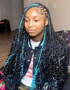 Braid Styles With Color, Middle School Hairstyles Black Braids, Hairstyles For 6th Graders Black, Cute Braiding Hairstyles For Black Women, Kali Hairstyles, Back To School Hairstyles Black Teens, Long Hair Styles Braids, Hair Styles Braids Ideas, Turquoise Braids