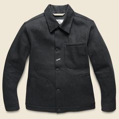 Supply Jacket - Stealth Black Classic Black Utility Jacket For Everyday, Black Everyday Utility Jacket, Classic Black Utility Jacket With Welt Pockets, Winter Selvedge Outerwear For Work, Selvedge Winter Outerwear For Work, Rugged Black Outerwear With Pockets, Rugged Black Outerwear For Streetwear, Black Denim Jacket With Patch Pockets For Work, Classic Washed Black Outerwear For Work