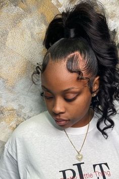 Slick Back High Ponytail, Ponytail Plait, Hairstyle For Black Hair, High Curly Ponytail, Black Women Updo Hairstyles, Weaving Hairstyles, Long Ponytail Hairstyles, Ghana Weaving, Black Hair Updo Hairstyles