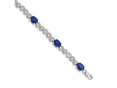 Rhodium over 14k white gold 0.21 cttw diamond and 4.5 cttw sapphire infinity bracelet. Measures approximately 3/16 of an inch in width and has a lobster claw closure. Infinity Diamond Bracelet For Formal Occasions, Formal Infinity Diamond Bracelet, Formal White Gold Infinity Diamond Bracelet, Formal Infinity Bracelet In Fine Jewelry Style, Formal Infinity Bracelets In Fine Jewelry Style, Silver Infinity Diamond Bracelet For Formal Occasions, Silver Infinity Bracelets With Diamond Accents, Royal Engagement, Broken Chain