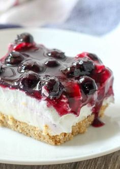 a piece of cheesecake with blueberries on top