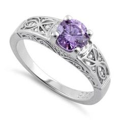 Sterling Silver Rings | Silver Jewelry 70% Below Retail – Page 3 – Dreamland Jewelry Round Cut Engagement Ring, Purple Stone Rings, Amethyst Ring Engagement, Silver Diamond Necklace, Purple Rings, Silver Rings With Stones, Silver Jewelry Design, Round Cut Engagement Rings, Stone Setting