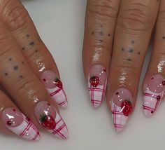 Strawberry Shortcake Nails, Cottagecore Nails, Apple Nails, Lux Nails, Retro Nails, Classy Acrylic Nails, Art Water